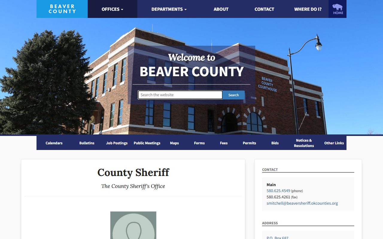 Beaver County Sheriff's Office contact page for Beaver County Jail inmate records